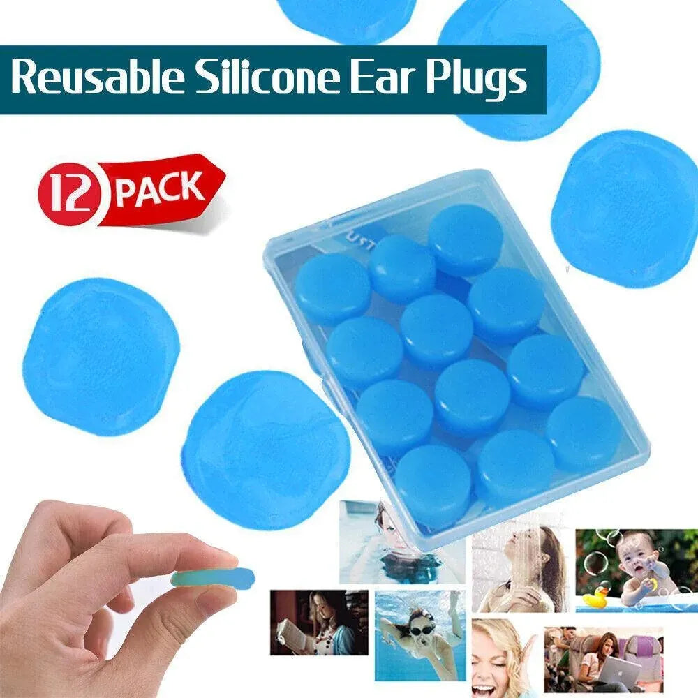 12PCS Silicone Moldable Ear Plugs Noise Cancelling Waterproof Reusable Set