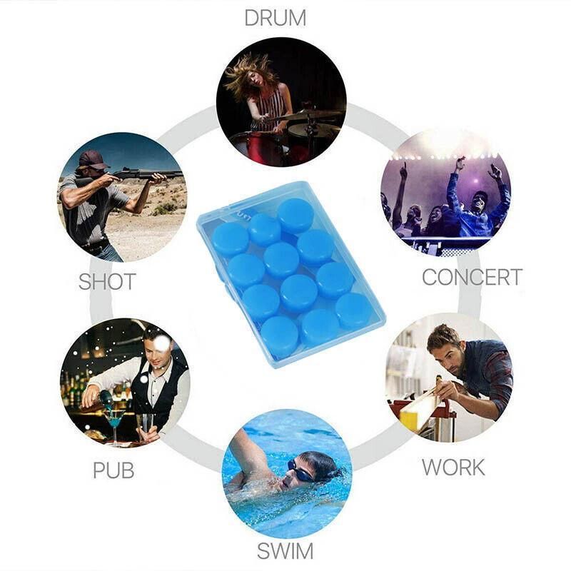 12PCS Silicone Moldable Ear Plugs Noise Cancelling Waterproof Reusable Set