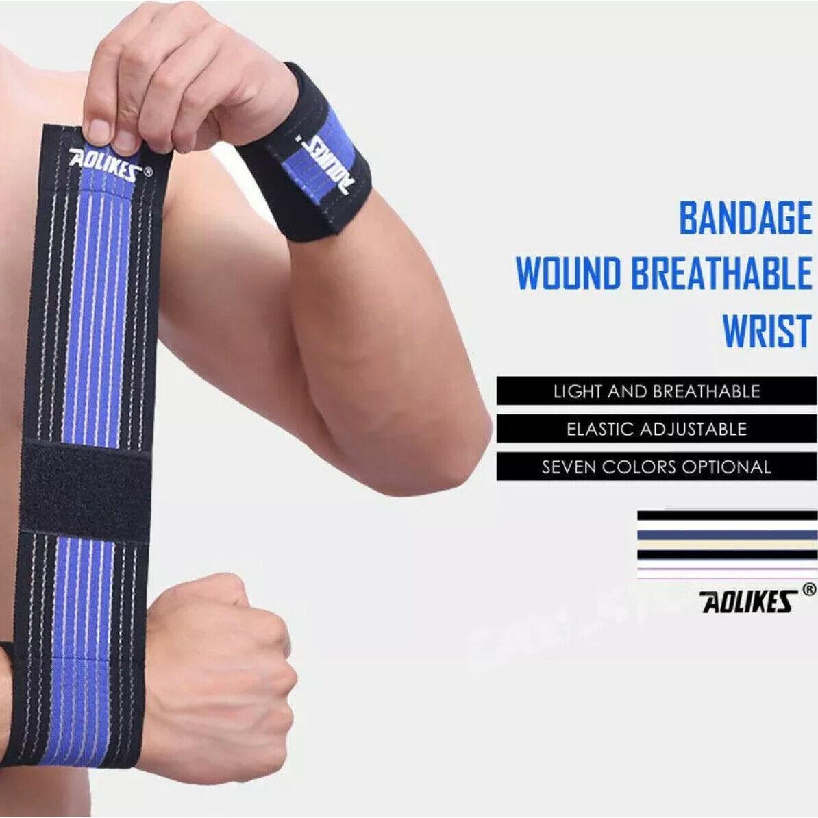 Aolikes Wrist Brace Elastic Bandage Support Sport Gym Wrap Fitness Wristband - Black+Blue