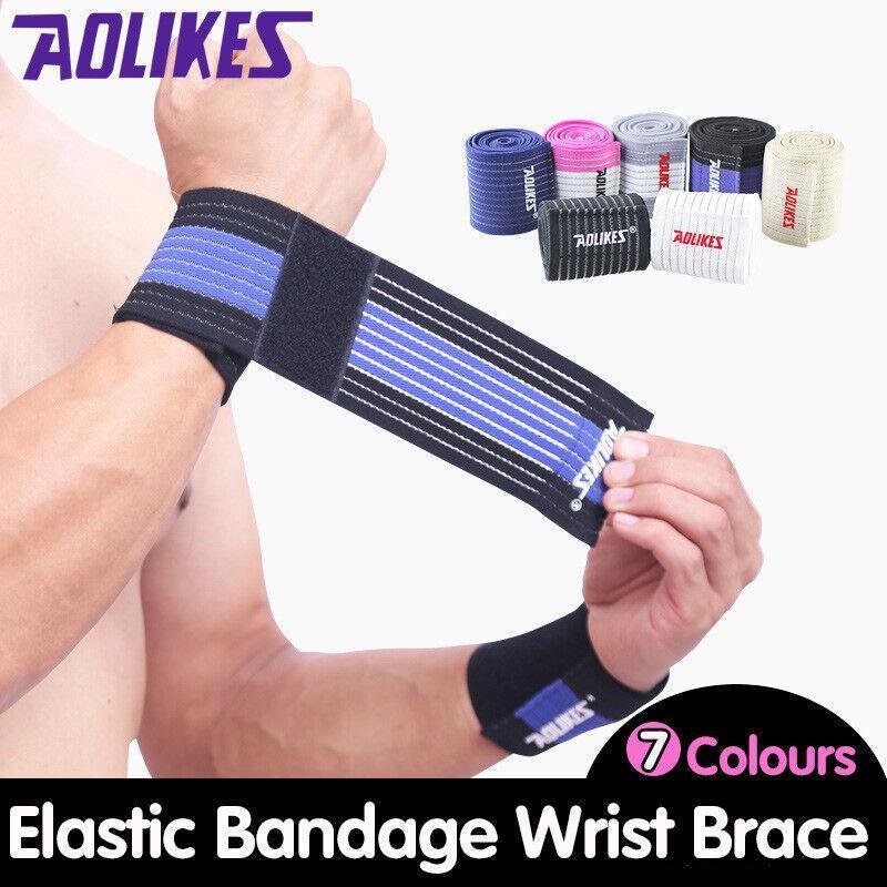 Aolikes Wrist Brace Elastic Bandage Support Sport Gym Wrap Fitness Wristband - White+Grey