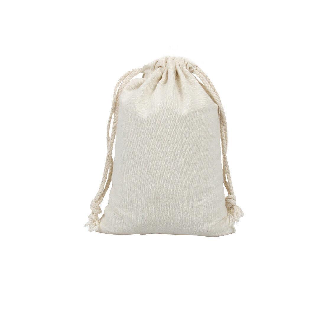 10X Canvas Cotton Drawstring Bags Linen Calico Tote Gift Storage Pouches - 8x10cm