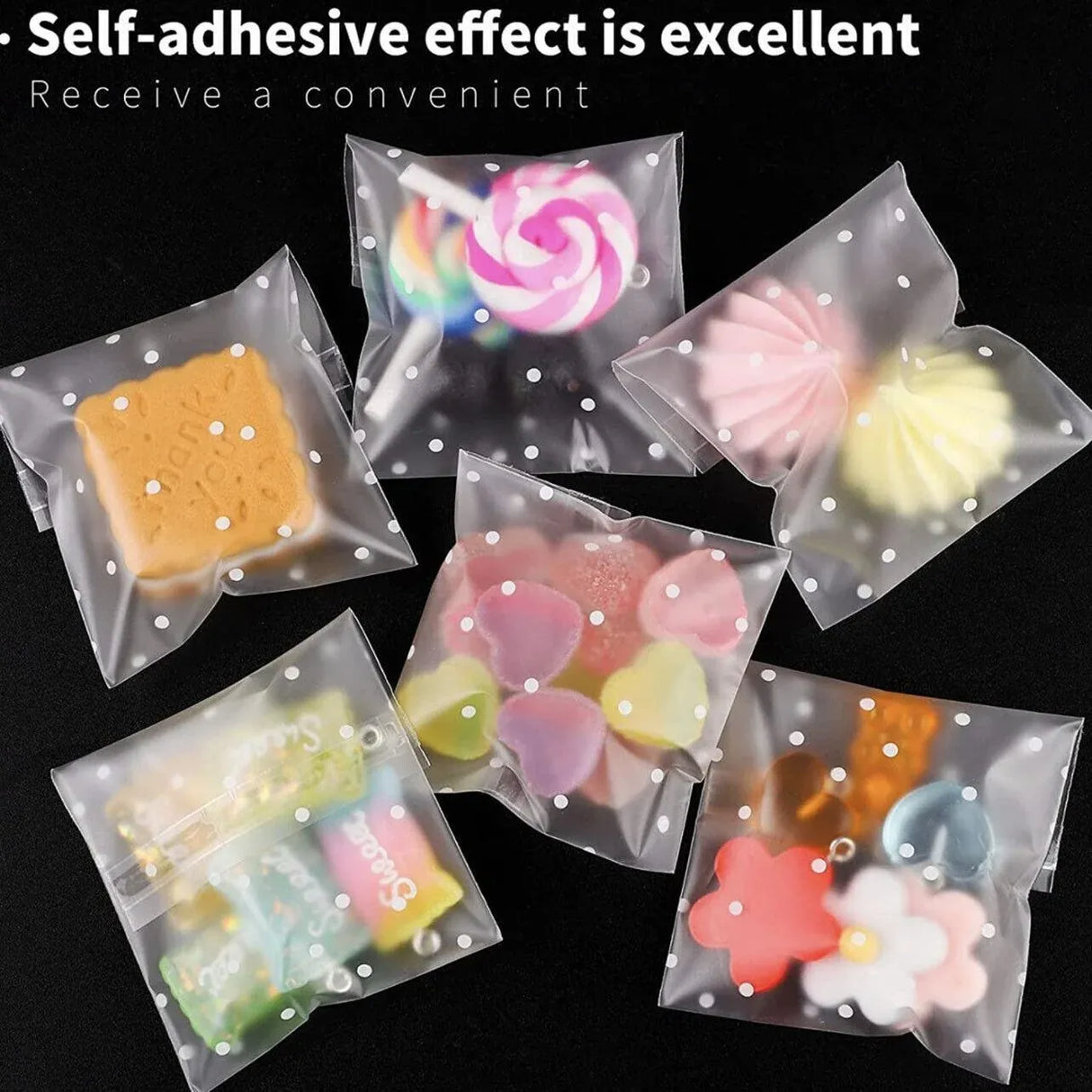 Clear Dotted Self Seal Bags for Cookies Candy Bakery Packaging 100 Pieces Set - 10cm*10cm