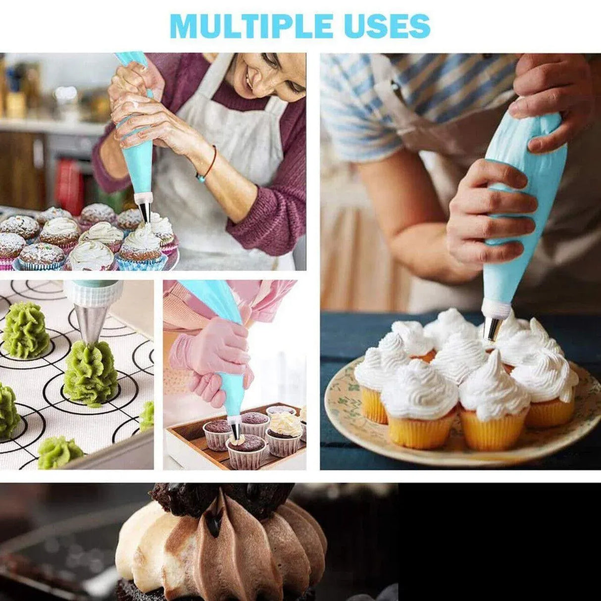 2/4PCS Reusable Silicone Pastry Bag DIY Icing Bags Cream Cake Decorating - 2 PCS(20 inch *2)