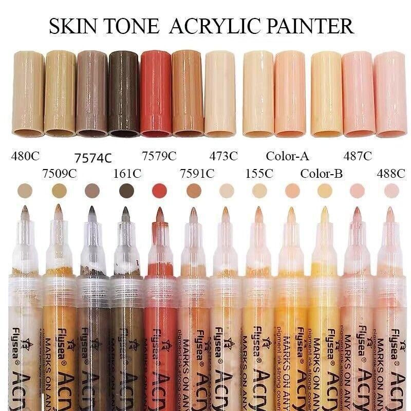12 Colours Acrylic Paint Pens Markers Skin Tone