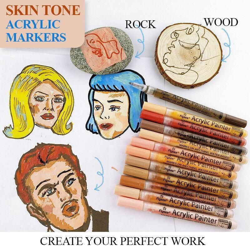 12 Colours Acrylic Paint Pens Markers Skin Tone