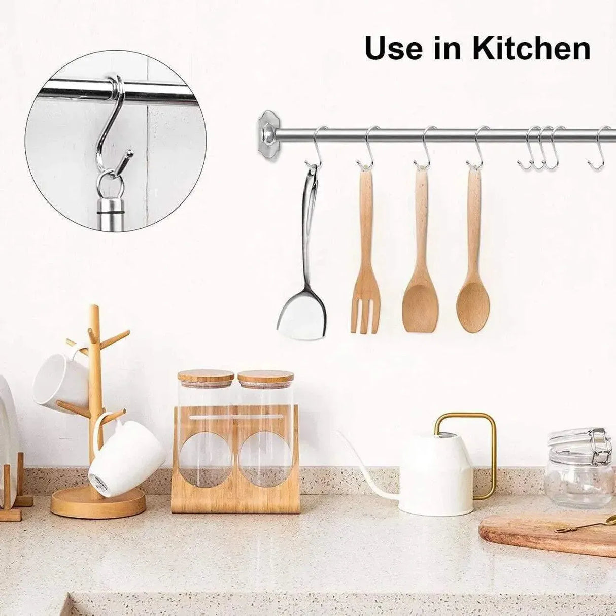7cm Stainless Steel S Shape Hooks Kitchen Hanger Rack Clothes Hanging Plant Holders - 5PCS