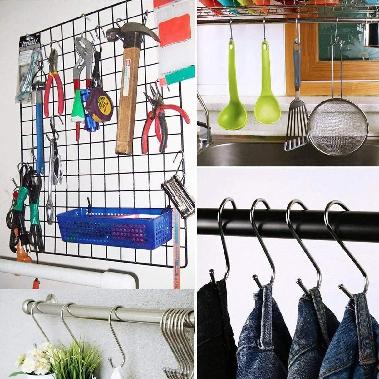 7cm Stainless Steel S Shape Hooks Kitchen Hanger Rack Clothes Hanging Plant Holders - 5PCS