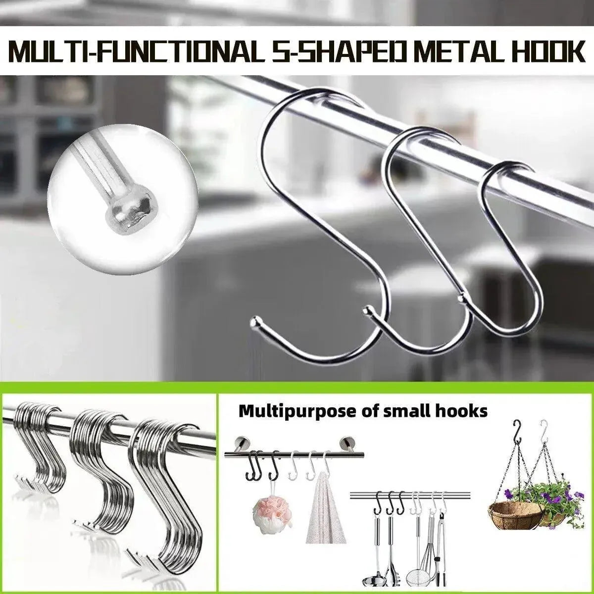 7cm Stainless Steel S Shape Hooks Kitchen Hanger Rack Clothes Hanging Plant Holders - 20PCS
