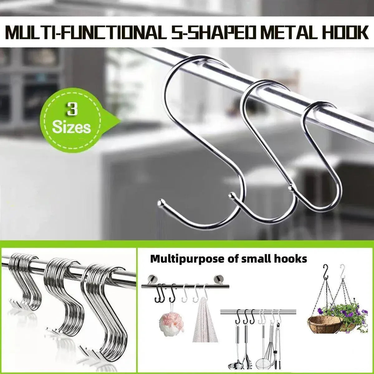 12cm Stainless Steel S Shape Hooks Kitchen Hanger Rack Clothes Hanging Plant Holders - 5PCS