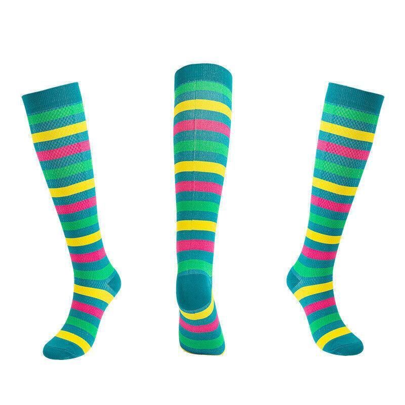 L/XL Size Compression Socks Unisex Adult Nursing Travel Stocking Sport - Green Bar