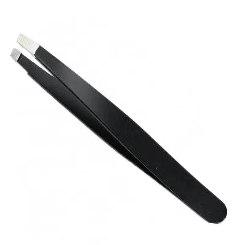 Stainless Steel Hair Eyebrow Tweezers Plucker Puller Beauty Slanted Nail Tip - Black