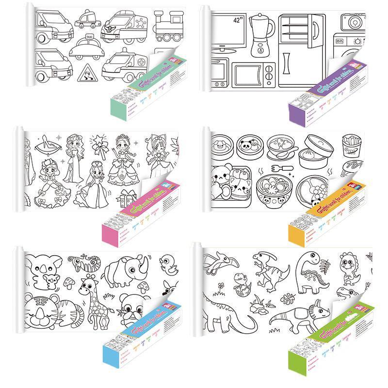 3M DIY Colouring Paper Roll with 12 Colour Pencils Cartoon Doodle Set - Dinosaur Land(With 12PCS Colored Pencils