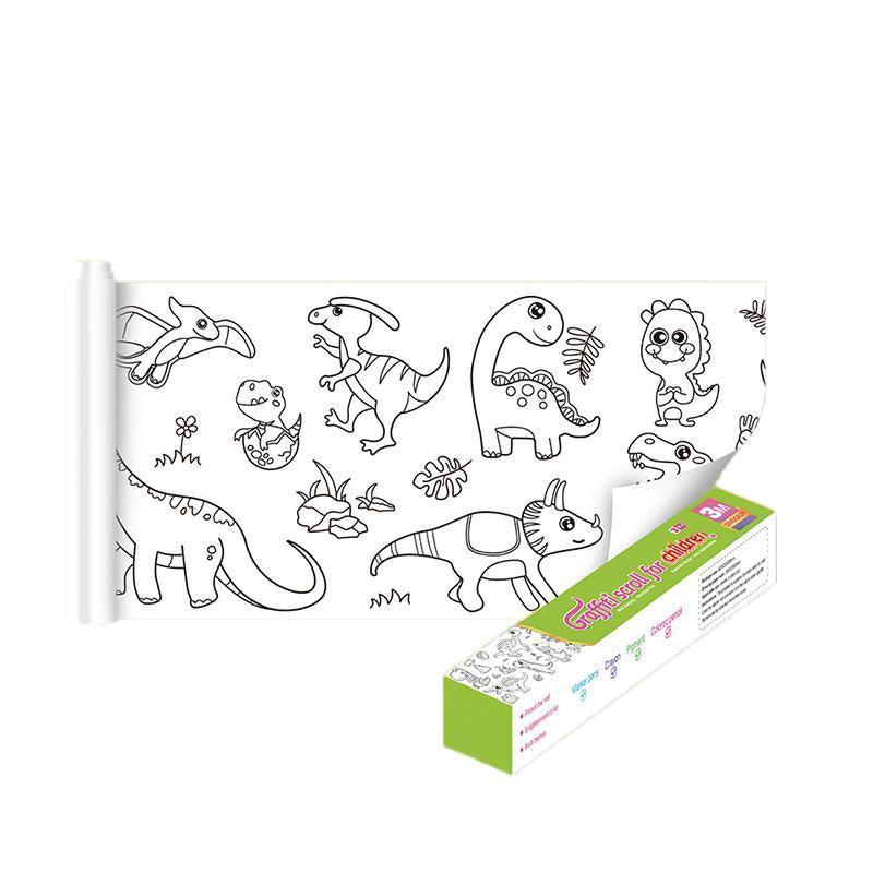 3M DIY Colouring Paper Roll with 12 Colour Pencils Cartoon Doodle Set - Dinosaur Land(With 12PCS Colored Pencils