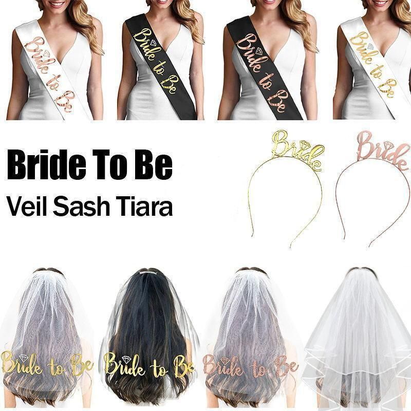 Bride To Be Hen Veil Sash Tiara Hens Night Bridal Shower Kitchen Tea Accessories - Black/Rose Gold Sash