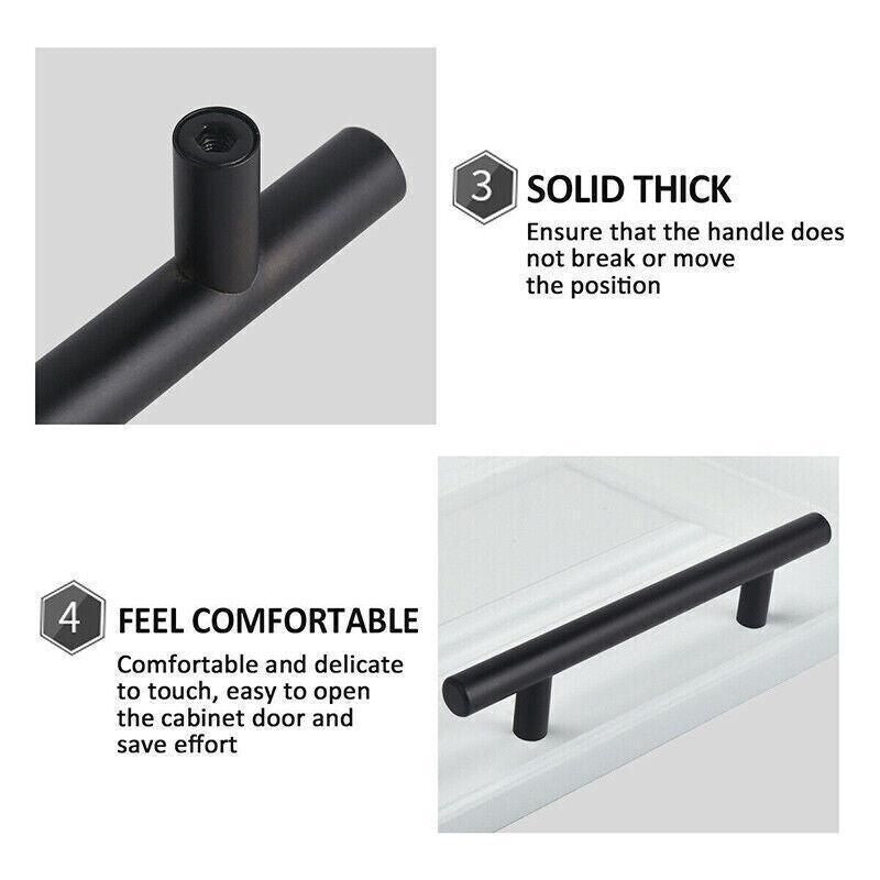 Silver Kitchen Cabinet Door Handles Matte Black Stainless Steel Door Drawer Pull T Bar - 350mm/224mm