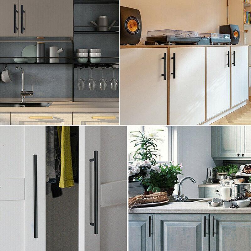 1pcs Black Kitchen Cabinet Door Handles Matte Black Stainless Steel Door Drawer Pull T Bar - 450mm/288mm