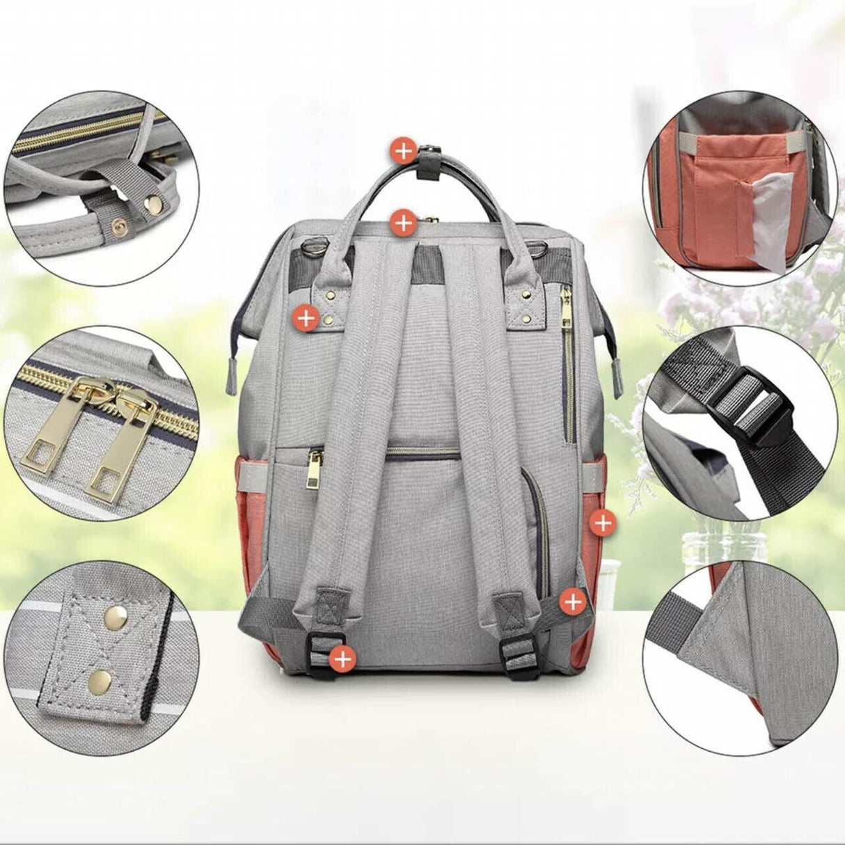 Luxury Multifunctional Diaper Nappy Backpack Maternity Mummy Changing Bag - Light Gray