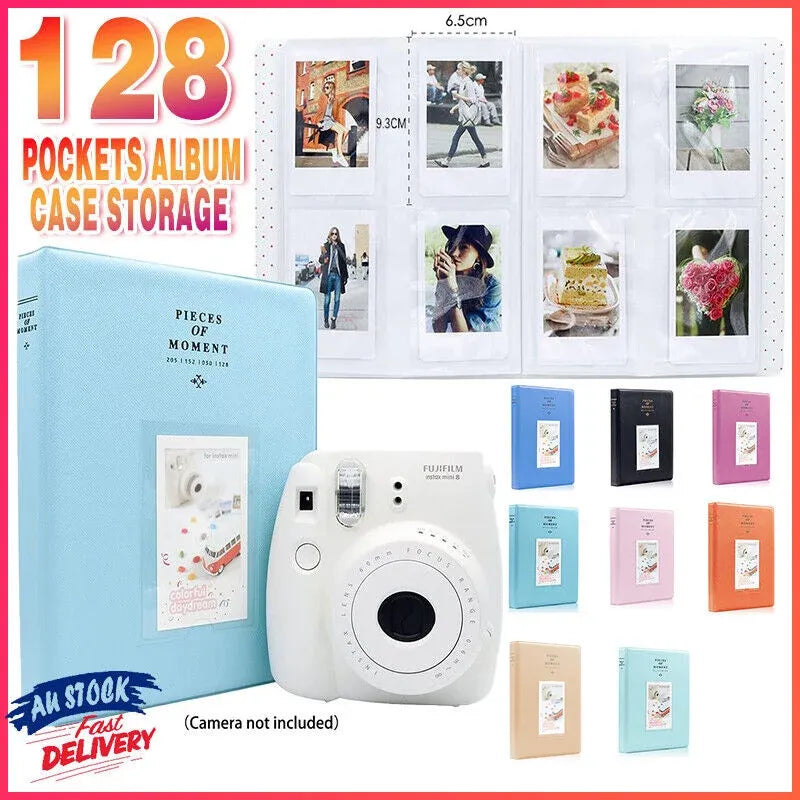 128 Pockets Album Case Storage For Polaroid Photo FujiFilm Camera Film - Blue