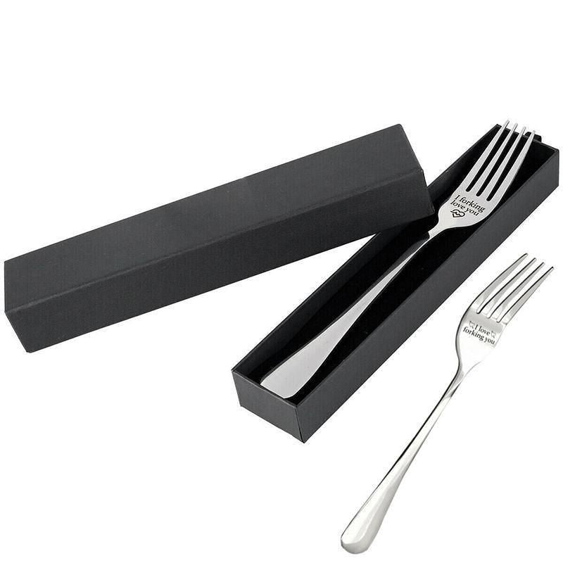Engraved Stainless Steel Fork with Gift Box Love Message Utensil for Couples Present - 2pcs/Set(A+B)