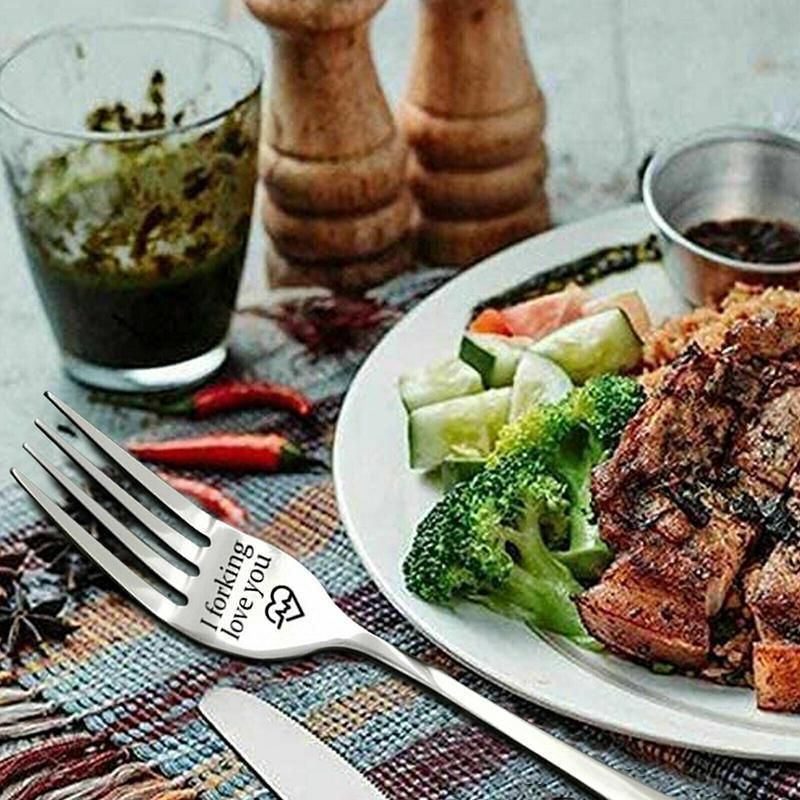 Engraved Stainless Steel Fork with Gift Box Love Message Utensil for Couples Present - 2pcs/Set(A+B)