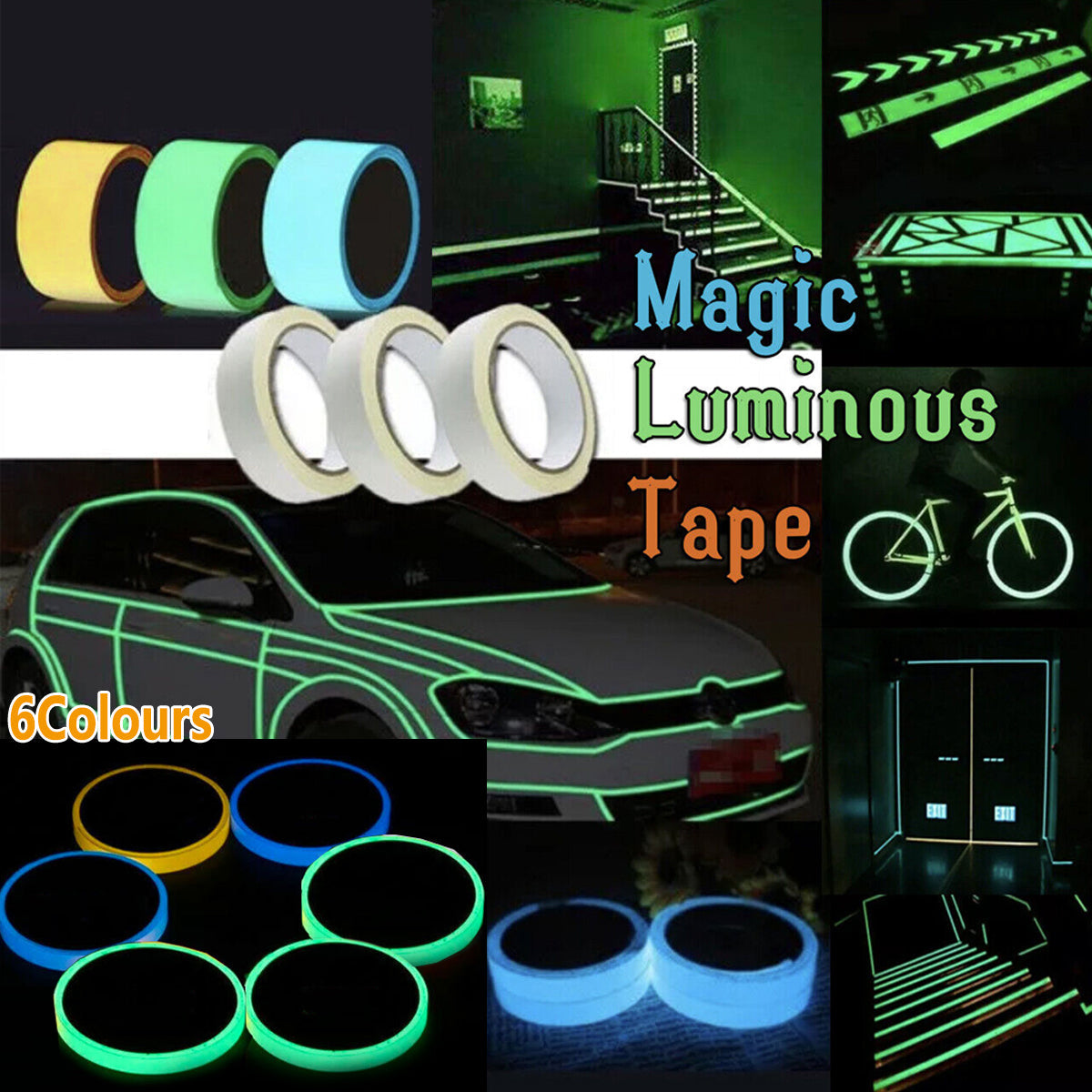 2cm x 3m Glow in the Dark Fluorescent Tape Self-Adhesive Strip for Marking and Decor - Blue Green 2cm*3m