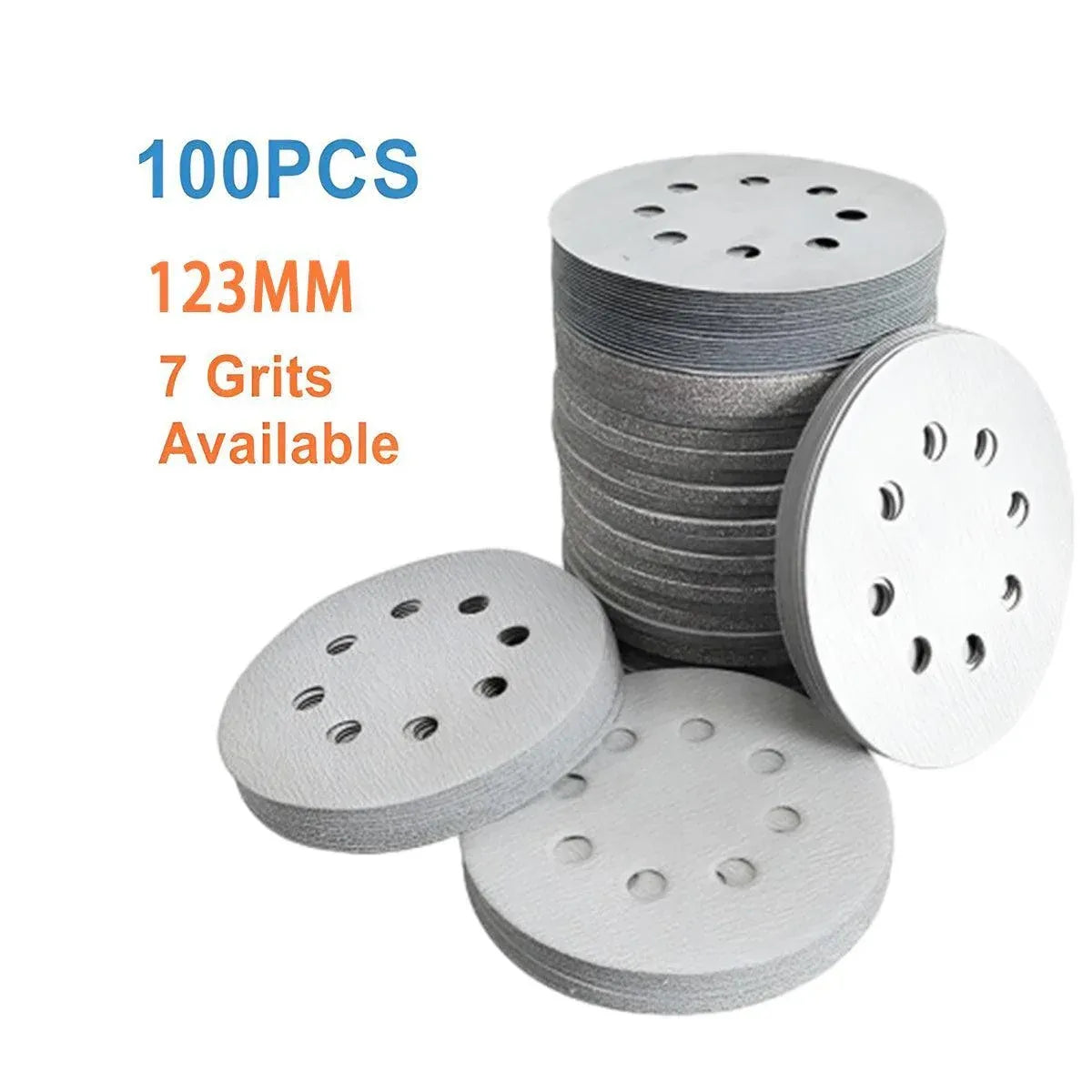 100x 123mm 6/8-Hole Sanding Discs Hook Loop Orbital Sander Pads 80 120 240 Grit - 400 Grits(8-Hole)