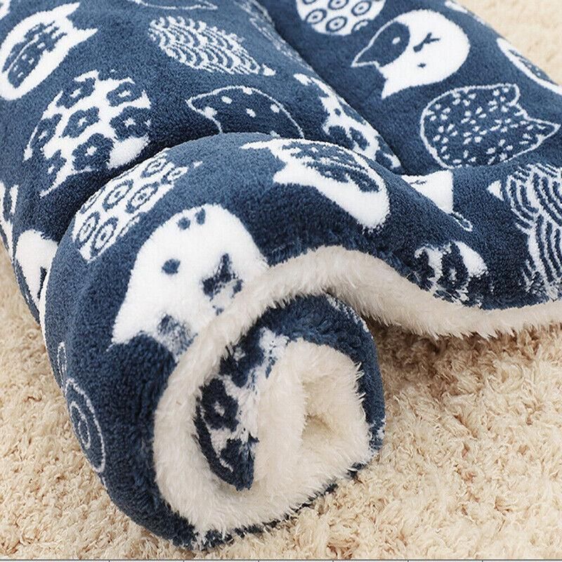 L Size Puppy Dog Cat Cushion Mattress Blanket Bed Soft Warm Pad Winter Kennel House - Blue Brownstar