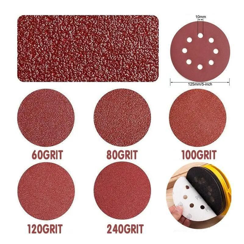 125X 125mm 5" Sanding Discs 60 80 100 120 240 Grit Orbital Sander Pads - 120 Grits