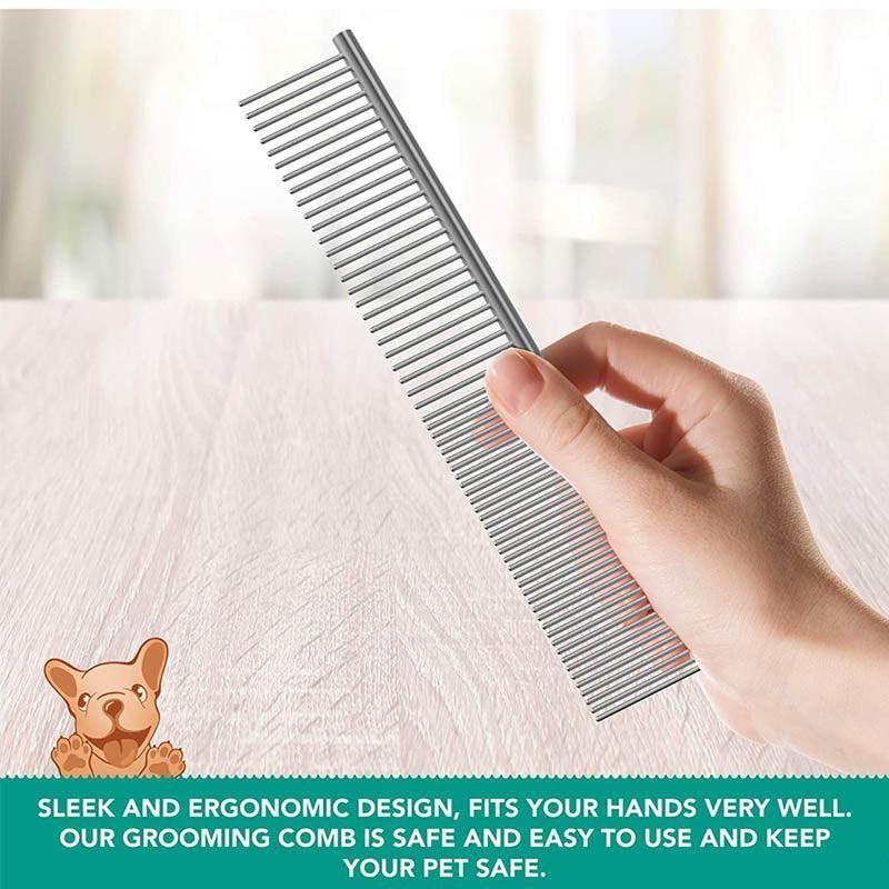 Stainless Steel Teeth Metal Comb Brush Pet Cat Dog Hair Grooming Trimmer Round - M:19*3.5CM