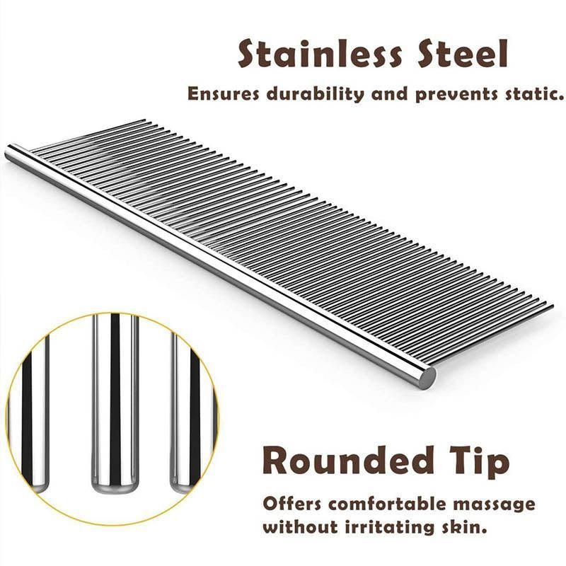 Stainless Steel Teeth Metal Comb Brush Pet Cat Dog Hair Grooming Trimmer Round - XL:19*5.5CM