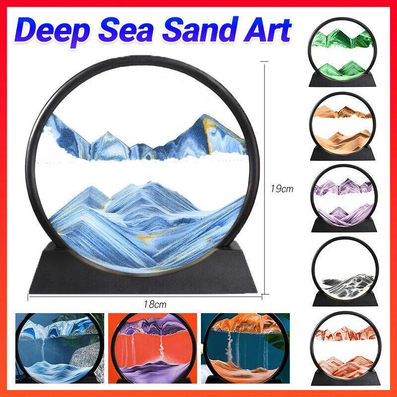 Moving Sand Art Picture Round Glass Quicksand Painting 3D Deep Sea Sandscape Au - Red