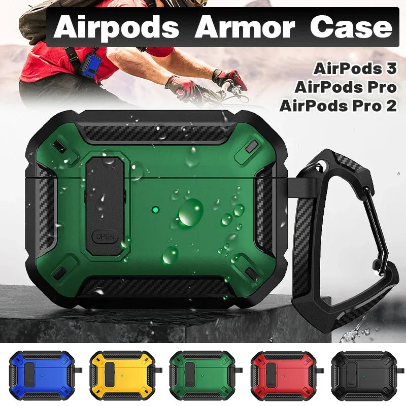 For Apple AirPods pro and pro2 Case Armor Earphone Heavy Duty Shockproof Cover - Black&Red For Airpods Pro
