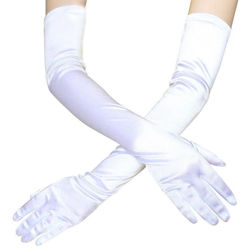 Elegant Long Satin Evening Gloves Formal Dress Accessory for Opera Prom Party Women - White