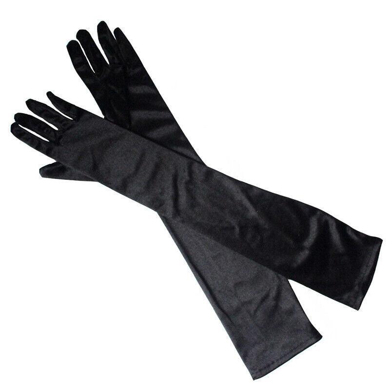 Elegant Long Satin Evening Gloves Formal Dress Accessory for Opera Prom Party Women - Red
