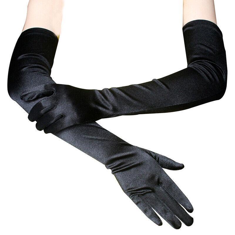 Elegant Long Satin Evening Gloves Formal Dress Accessory for Opera Prom Party Women - Red