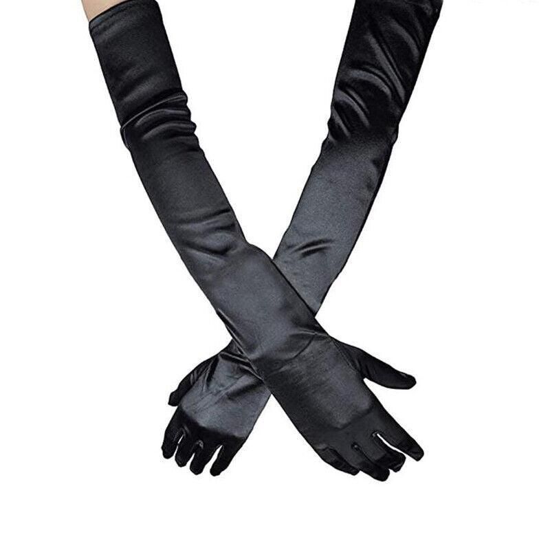 Elegant Long Satin Evening Gloves Formal Dress Accessory for Opera Prom Party Women - Black