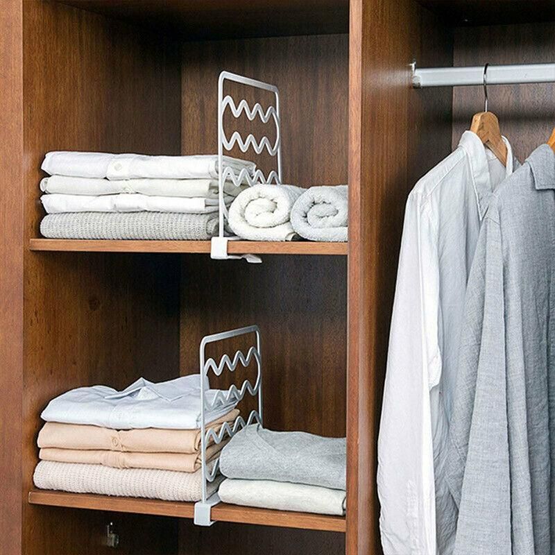 4PCS Clip-On Closet Shelf Dividers Wardrobe Organizer for Clothes and Cabinets