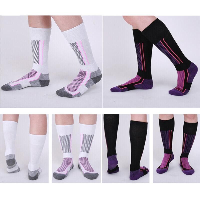 Men Women Long Warm Breathable Ski Socks Thicken Winter Sports Socks - Pink&White(33-39)