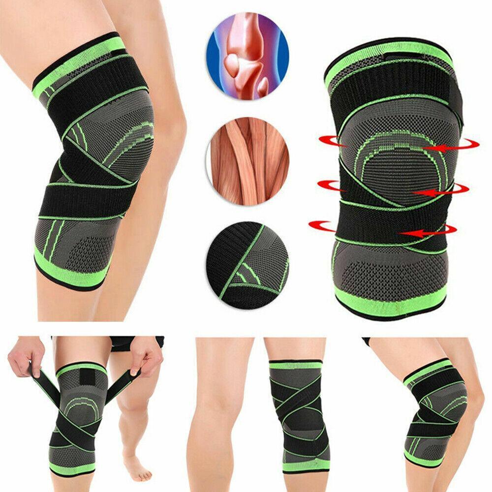 3D Weaving Knee Brace Breathable Sleeve Support Running Jogging Joint Pain Leg Green - Green-L