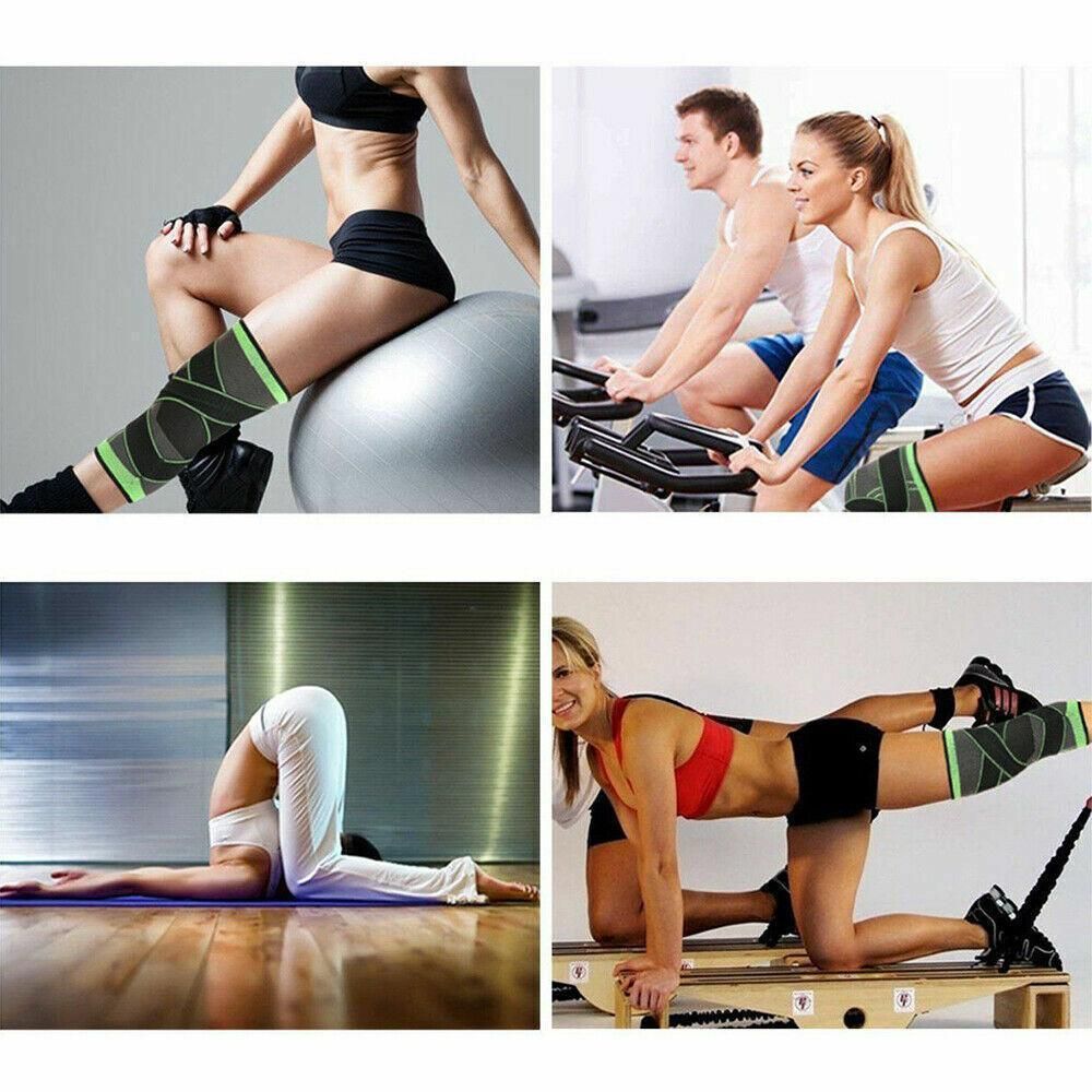 3D Weaving Knee Brace Breathable Sleeve Support Running Jogging Joint Pain Leg Green - Green-XXXL