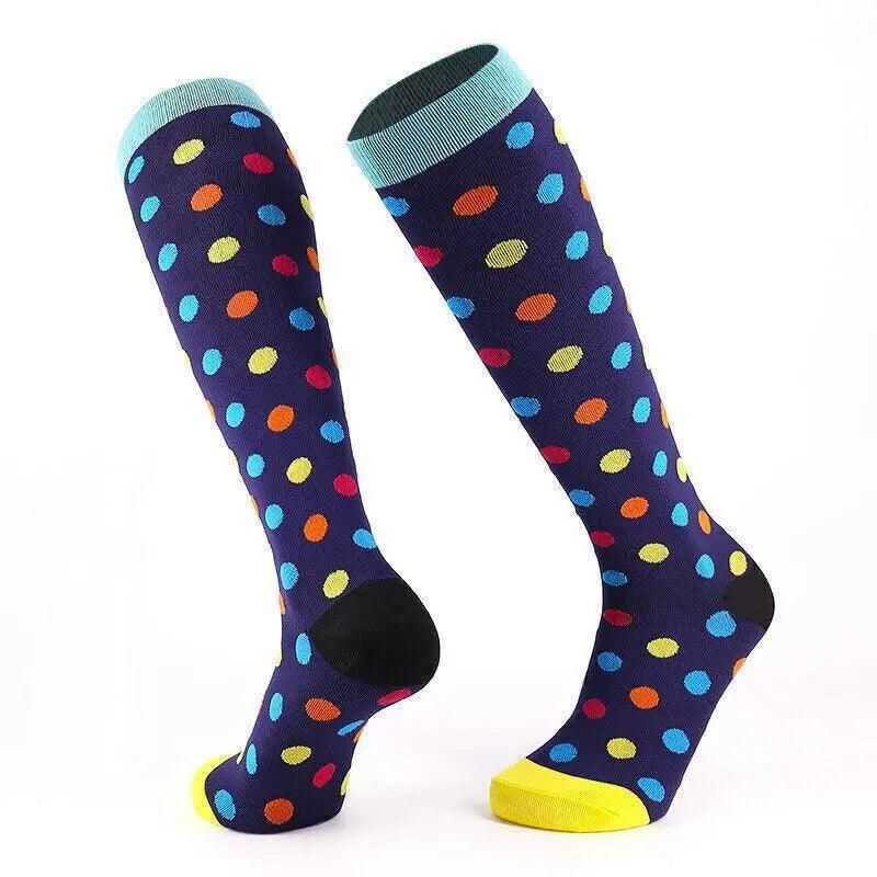 L/XL Compression Socks Women Men Nursing Travel Sport Stocking Running - Colour Dots