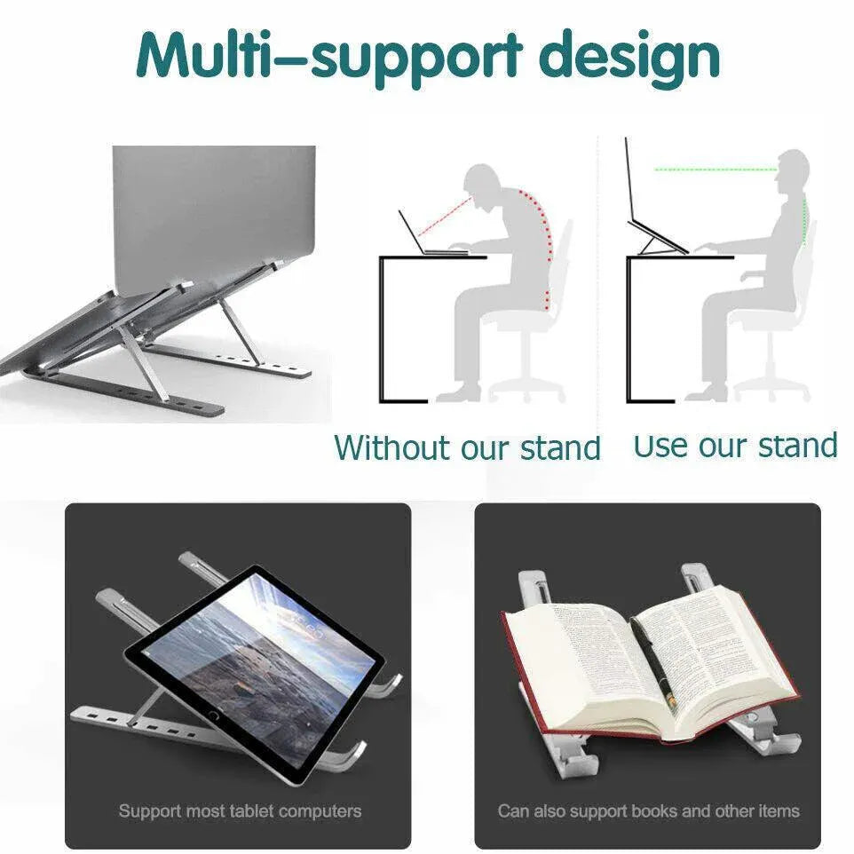 Adjustable Laptop Stand Portable Aluminum Alloy Desktop Holder for 11 to 17.3 Inch - Sliver