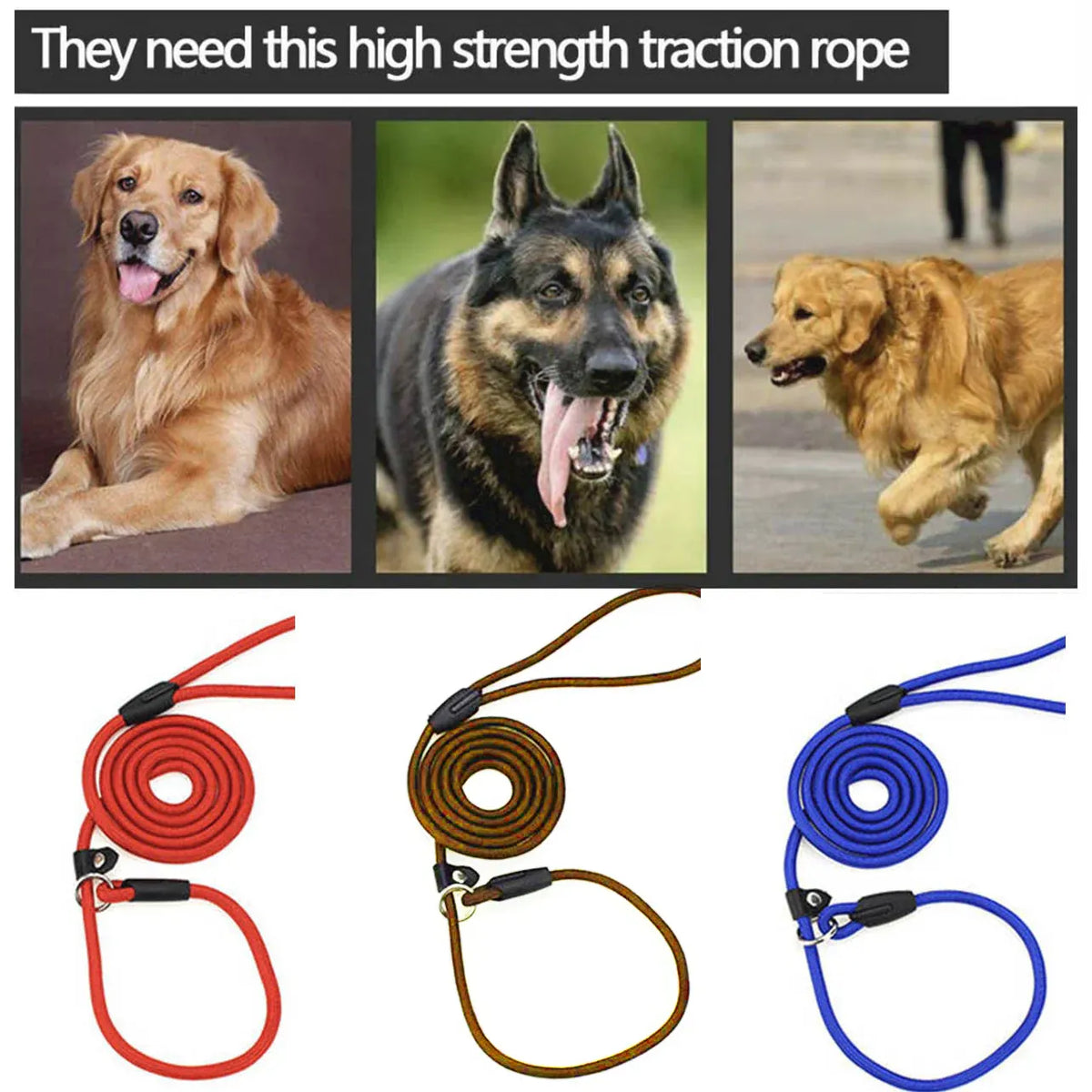 Dog Training Correction Leash Lead Cesar Puppy Pets Millan Slip Nylon Rope 10*140mm - Black