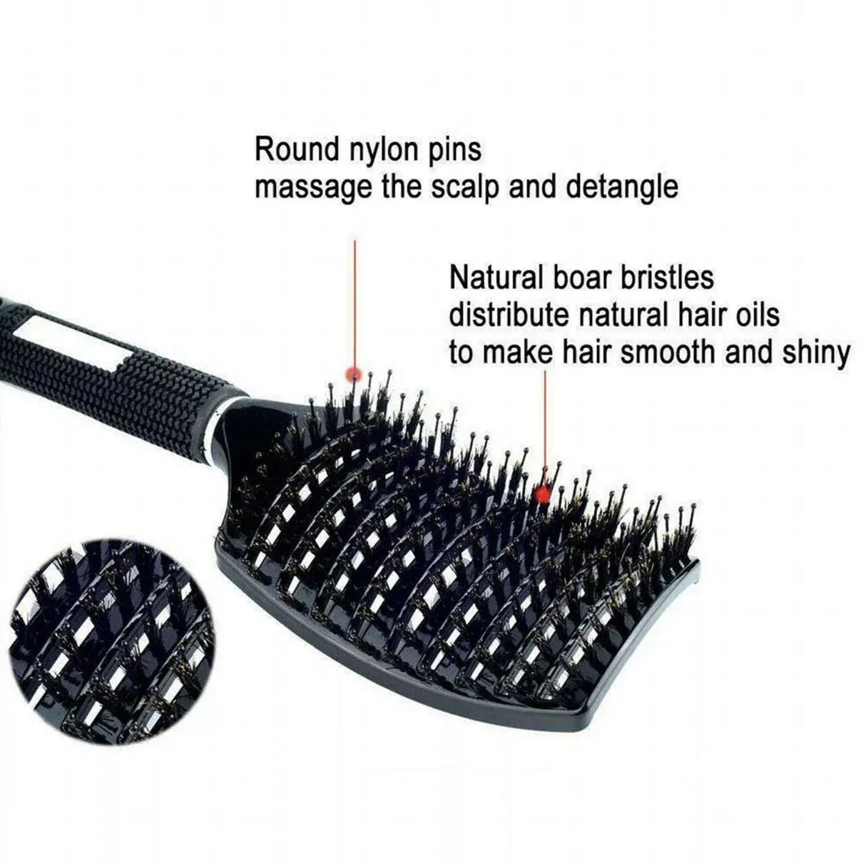 Detangle Nylon Boar Bristle Brush Hairbrush Smooth Hair Head Scalp Massage Comb - Red *1 Unit