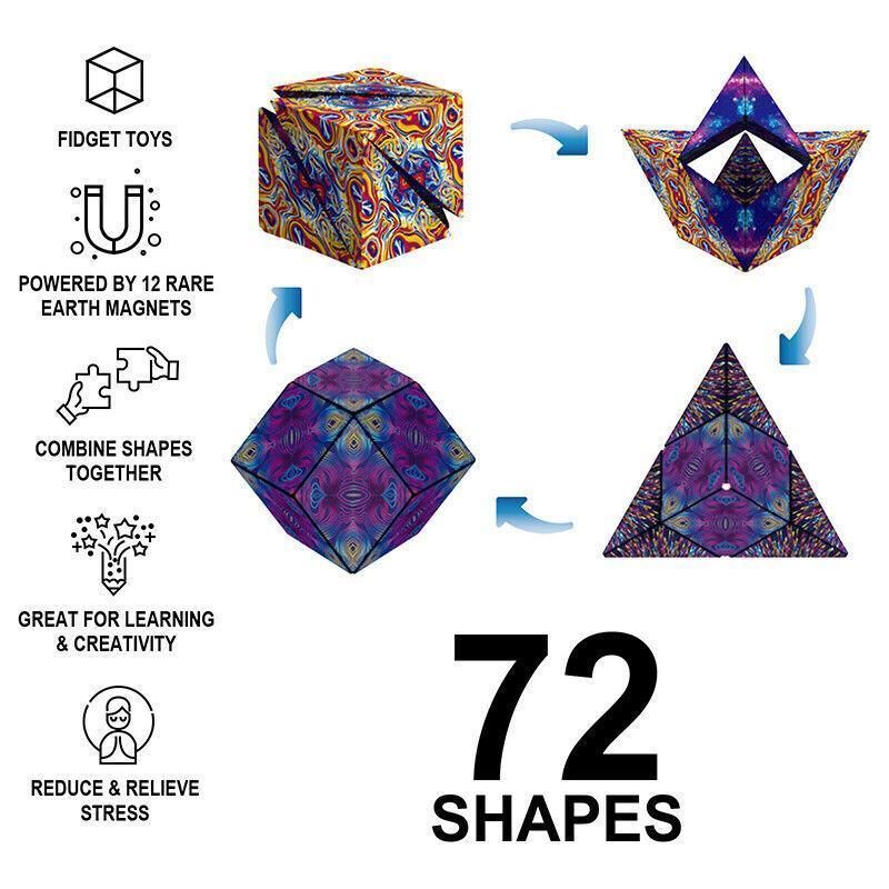 Variety Changeable Magnetic Magic Cube 3D Hand Flip Puzzle Anti Stress Toys Gift - Colourful Pattern