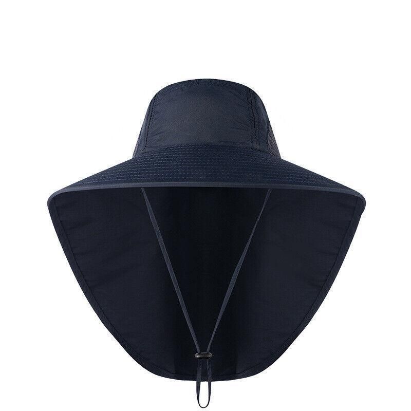 1x Neck Flap Cap Unisex Outdoor Sport Fishing Hat Sun Protection Wide Brim Cover - Navy