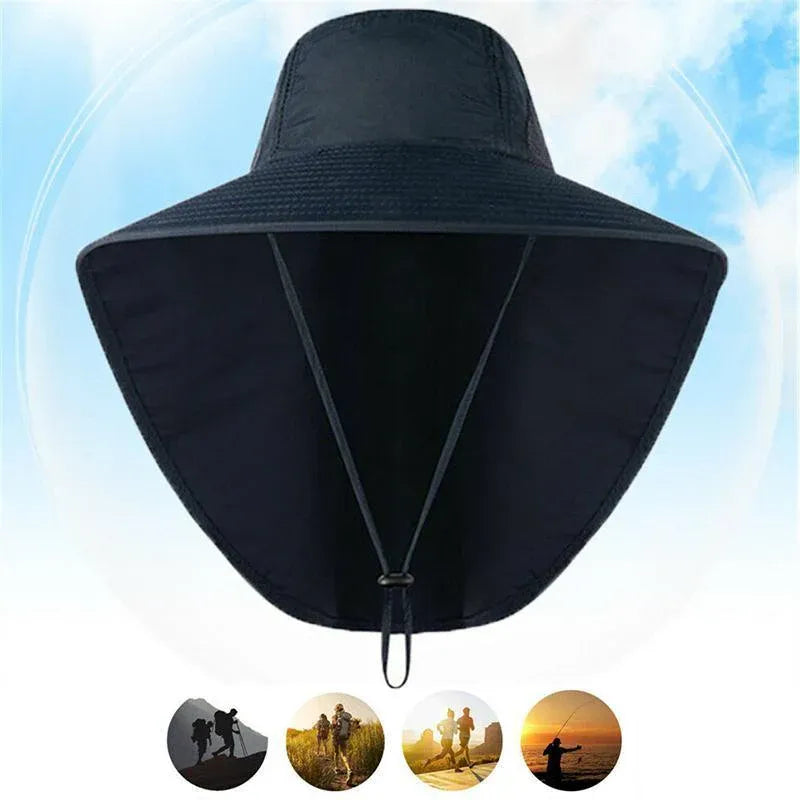 1x Neck Flap Cap Unisex Outdoor Sport Fishing Hat Sun Protection Wide Brim Cover - Navy