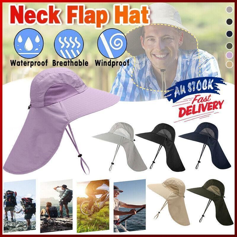 1x Neck Flap Cap Unisex Outdoor Sport Fishing Hat Sun Protection Wide Brim Cover - Khaki