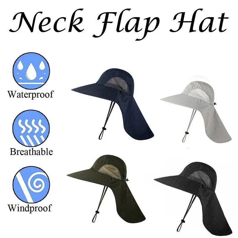 1x Neck Flap Cap Unisex Outdoor Sport Fishing Hat Sun Protection Wide Brim Cover - Khaki