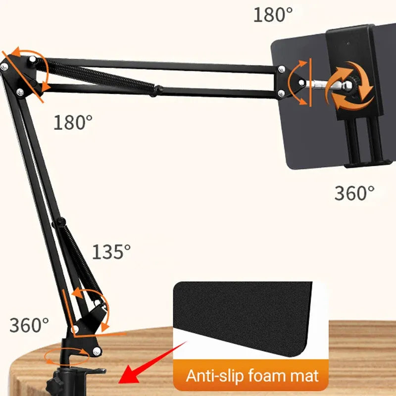 Clamp Long Arm Tablet Phone Holder Adjustable Mount for Bed Desk Use